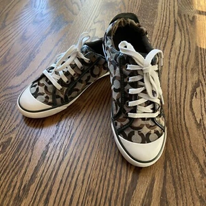 COACH Barrett Sneakers Shoes 7.5 Green C Logo Designer Luxury Canvas Leather - Picture 1 of 17