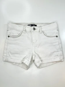 LEVIS Shorty Shorts Jean Girls White Cuffed Adjustable Waist Embroidered Kids 8 - Picture 1 of 6
