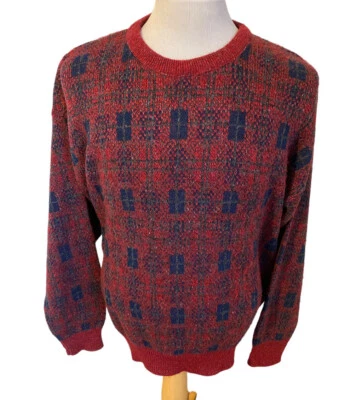 Suéter Jantzen Vintage Para Hombre Talla XL Rojo Pullover a Cuadros Hecho en EE. UU. Cosby Grandpa Foto 1 de 4