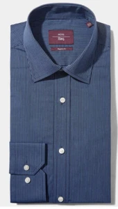 MOSS ESQ. Bügelfreies Hemd REGULAR FIT BLAU MIT EINZELNEN MANSCHETTENSTREIFEN. Größe 19. Neu - Bild 1 von 2