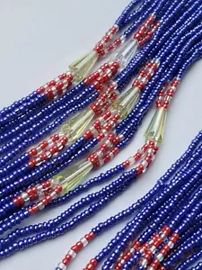 3-in-1 Tie On African Waist Beads Belly Chain Blue with Crystal Weight Loss 42" - Picture 1 of 6