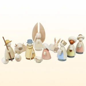 Erzgebirge Krippe Krippenfiguren modern 12-teilig farbig lasiert max. 8cm hoch - Bild 1 von 3