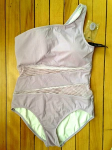 NWT Carmen Marc Valvo Lavender Purple Mesh Panel One Shoulder Swim Suit 14 $129 - Picture 1 of 5