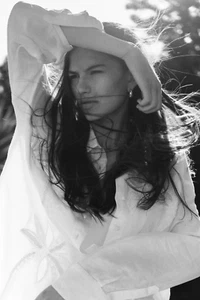 H&M EMBROIDERED LINEN-BLEND SHIRT OVERSIZED BLOUSE TOP WHITE L LARGE 14 10 42 - Picture 1 of 4