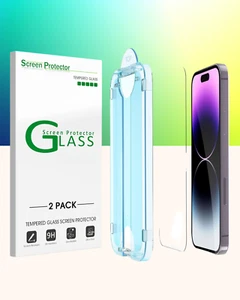Protector de pantalla OneTouch iPhone 14Pro 6,1 pulgadas paquete de 2 alineación automática sin burbujas - Imagen 1 de 6