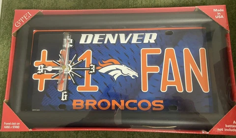 Denver Broncos NFL # 1 Fan Quartz License Plate Clock Cover