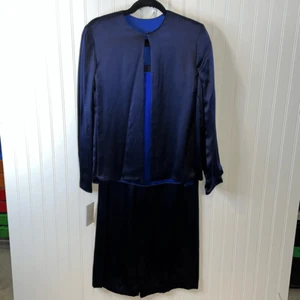 Dana Buchman 3 Piece Silk Pants Suit Size 8 Reversible with Camisole Blue/ Black - Picture 1 of 7