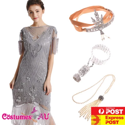 Deluxe Ladies 20s 1920s Roaring Flapper Costume Sequin Gatsby 20's Fancy Dress - Image 1 of 4