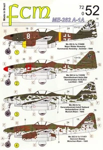 FCM Decals 1/72 MESSERSCHMITT Me-262A-1A German WWII Jet Fighter - Picture 1 of 4