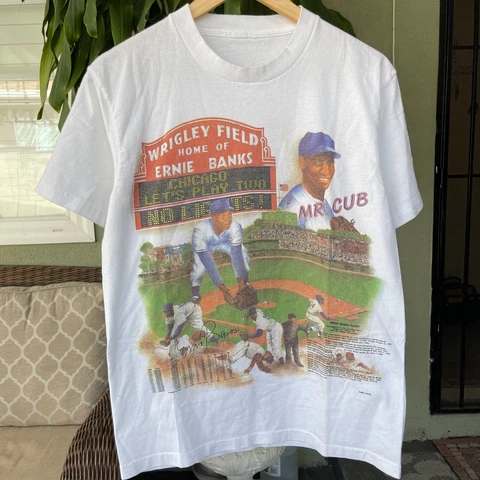 Vintage 1992 Mr. Cub Ernie Banks T Shirt Size Chicago Cubs MLB Single Stitch Cover