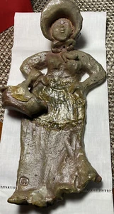 Studio Art Pottery Woman Gardener With Basket ; Wall Piece; Handmade Signed - Picture 1 of 7