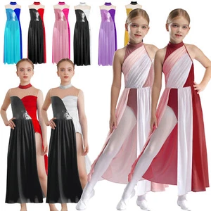 Girl Lyrical Dance Leotard Color Block Skirt Modern Dress Contemporary Costume   - Picture 1 of 115
