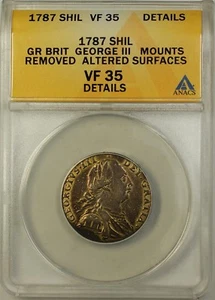 1787 Great Britain Six Pence 6p Silver Coin ANACS VF-35 Details Mounts Removed - Picture 1 of 2