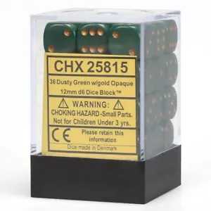 CHESSEX 12mm DICE 36 D6 VERDE POLVORIENTO CON Cobre - Imagen 1 de 2