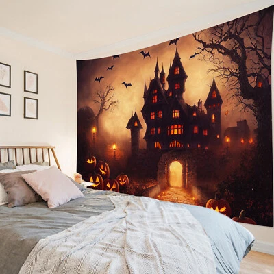 Espeluznante gótico casa embrujada tapiz de Halloween para dormitorio sala dormitorio Foto 1 de 4