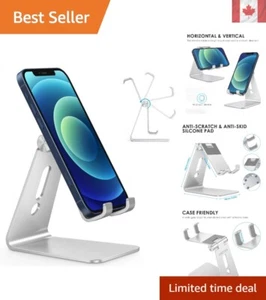 Luxurious Adjustable Desk Phone Stand - Protective Silicone Pads, Silver Finish - Photo 1 sur 8