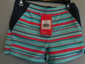 Girls Youth North Face Class V Teal Red Blue Tan Striped Shorts Sz  L 14/16 NWT 