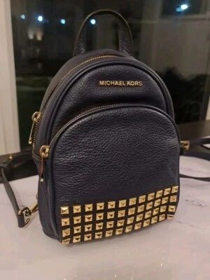 Michael Kors Abbey Mini Leather Backpack Womens Navy Studded Rucksack  - Image 1 of 4