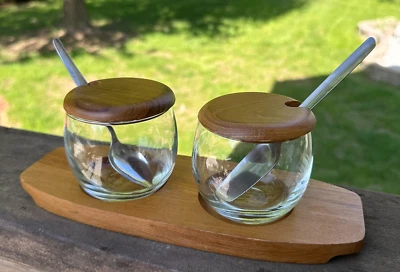 Dolphin Genuine Teak Wood/Glass Condiment Set Thailand - Image 1 of 4