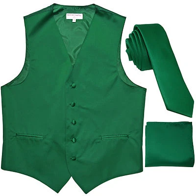 New Men's emerald green vest Tuxedo Waistcoat_1.5" necktie & hankie set wedding - Image 1 of 4
