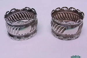 Par de servilleteros de plata de ley de Joseph Gloster Birmingham Inglaterra 1897 - Imagen 1 de 4