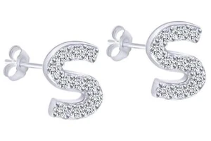 Orecchini a lobo in argento 925 con zirconi iniziale lettera S - Imagen 1 de 1