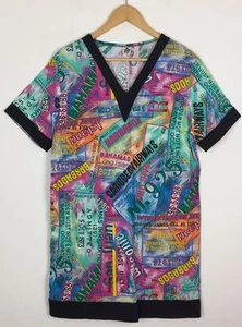 Vintage Retro 90er Kleid Karibik USA FRISCH OVERSIZED CRAZY BOLD HELL TOP UK M - Bild 1 von 6