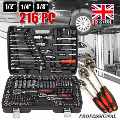 Professional 216 PCS Ratchet Spanner Socket Set 1/2" 1/4" 3/8" Tool Kit +Case - Image 1 of 4