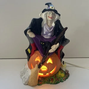 Vtg Halloween Ceramic Witch On Pumpkin Light Up Jack O' Lantern Byron Mold 12" - Picture 1 of 16