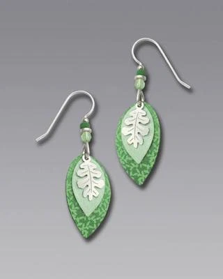 Adajio Earrings Three Part Mint Green Leaves Silver Leaf Overlay Handmade in USA - Image 1 of 4