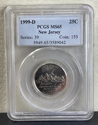 1999-D New Jersey State Quarter MS65 PCGS - Image 1 of 2