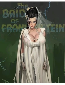 FanArt Card aceo–Retro Jumbo 8x10" Pin Up Limited Ed. The Bride Frankenstein  - Picture 1 of 1