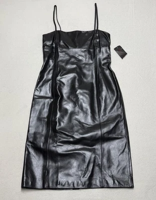 Ralph Lauren 100% Leather Bodycon Dress Women’s Small Y2K Vintage Black Grunge - Image 1 of 4