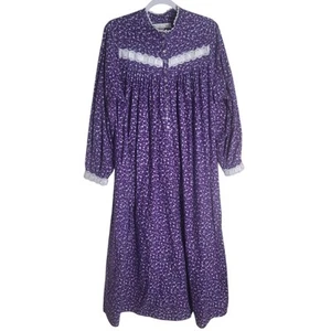 Eileen West Long Sleeve Flannel Nightgown Women's Medium Purple Floral Lace Trim - Picture 1 of 12