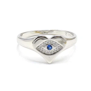 Elegante Anillo Corazón Mal de Ojo Plata de Ley 925 con Brillante Circonita Circonita Talla 8 - Imagen 1 de 8
