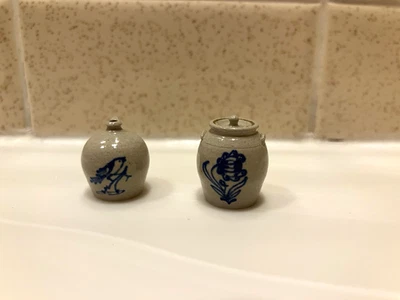Vintage Dollhouse Miniature VERNON Pottery Storage Jar Flower & Jug Bird 1:12 - Image 1 of 3