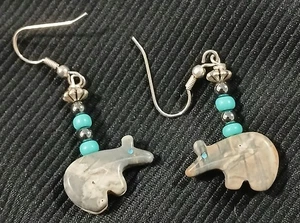 Vintage Navajo Sterling Silber Hase Pfeil Geist Türkis Inlay Ohrringe - Bild 1 von 3