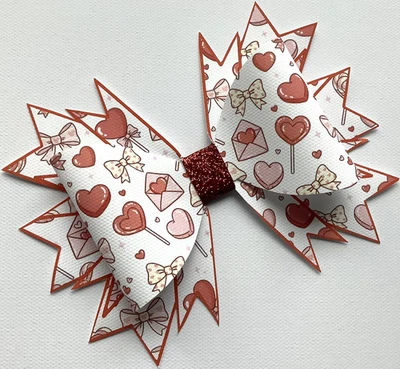 LOVE LETTER  5" STATEMENT PRINTED CANVAS FABRIC BOW TEMP TO MAKE OWN HAIR BOWS - Image 1 of 3