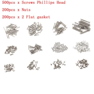 CHEERBRIGHT 12 Types Phillips Pan Head M2 Bolts Screws Nuts Flat Gasket Assort - Picture 1 of 8