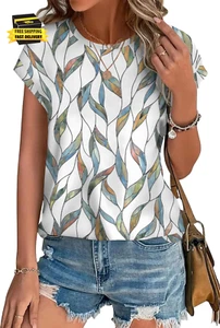 Womens Tops Short Sleeve Shirts Blouses for Women Dressy Casual Cap Sleeve Tops - Picture 1 of 4