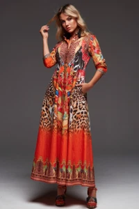 CZARINA SUNSET IN SAVANNAH LINEN CRYSTALS DRESS 3XL XXXL 20 - Foto 1 di 12
