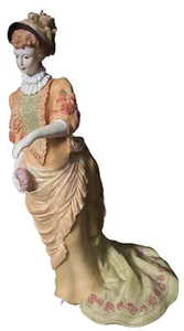 Victorian Lady , Woman Arm Extended , Ceramic Figurine, Pink Yellow, Dress Hat, - Picture 1 of 1