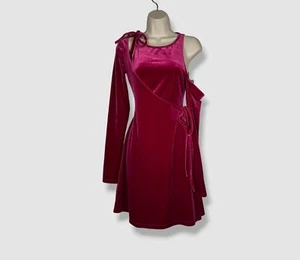 $475 Versace Jeans Couture Women's Pink Velvet Open-Shoulder Wrap Dress Size 2 - Picture 1 of 4