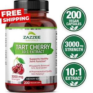 Tart Cherry Extract 200 Veggie Caps 3000 mg Strength 10:1 Extract Uric Acid USA
