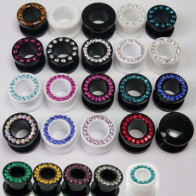 Flesh Tunnel Kunststoff Acryl Zirkonia Strass Steine Glitzer Plug Ohr Piercing  - Bild 1 von 2