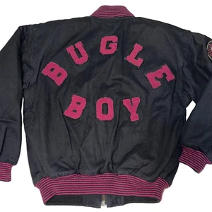 Vintage 90s Bugle Boy Fashion World Full Zip Bomber Jacket Black Youth Size 8-10 - Picture 1 of 11