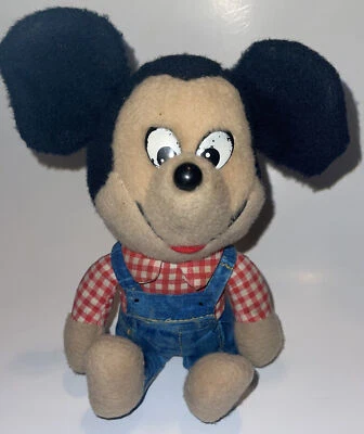 VTG Disney Knickerbocker MICKEY MOUSE Farmer Plush Overalls 1976 Stuffed Animal! - Image 1 of 4