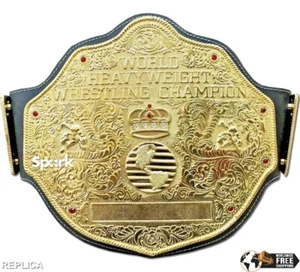 Big Gold World Heavyweight Title with Rope Border 2mm Zinc Replica 3mm Leather - Picture 1 of 6