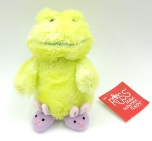Russ 5” Bean Bag Plush Green Easter FROG w/ BUNNY SLIPPERS #37059 Spring Buddies