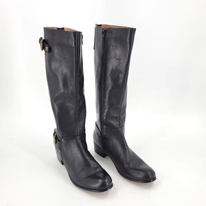 Corso Como Wms Boots Knee High Riding Black leather MisMatched Zip Buckles 8/8.5 - Picture 1 of 8